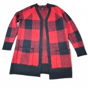 Lucky Brand buffalo plaid cardigan — Size small — cozy wool blend knit